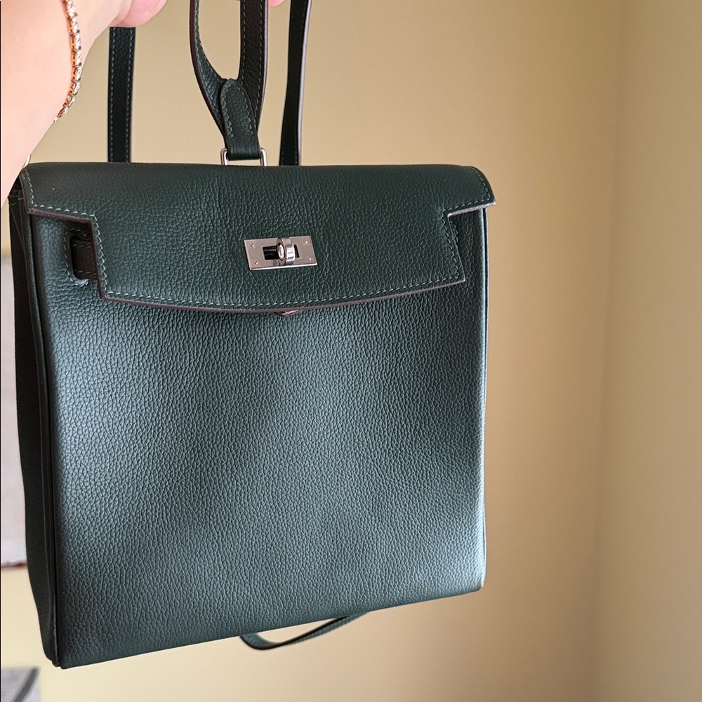 Real Leather Dark Green Backpack